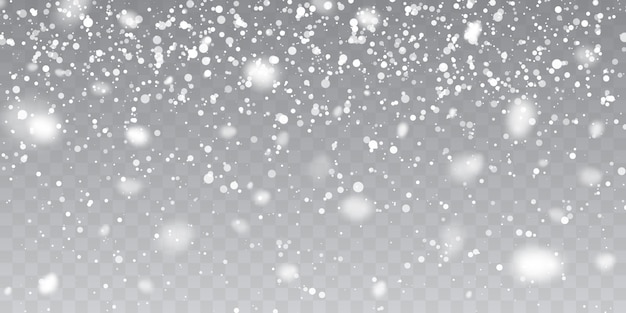Рождественский снег. падающие снежинки на прозрачном фоне. снегопад.