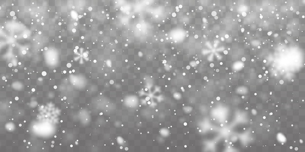 クリスマスの雪。透明な背景に降る雪。降雪。ベクトルイラスト。