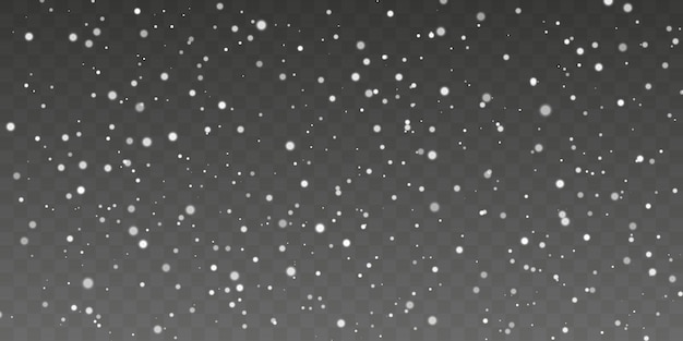 Рождественский снег. Падающие снежинки на прозрачном фоне. Снегопад. Векторная иллюстрация.