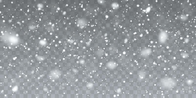 Christmas snow. Falling snowflakes on transparent background. Snowfall. Vector illustration.