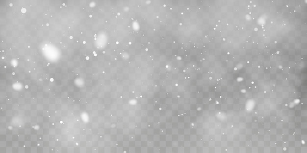 Christmas snow. Falling snowflakes on transparent background. Snowfall. Vector illustration.