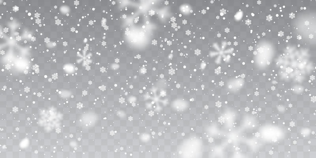 Neve di natale. fiocchi di neve che cadono su sfondo trasparente. nevicata. Vettore Premium