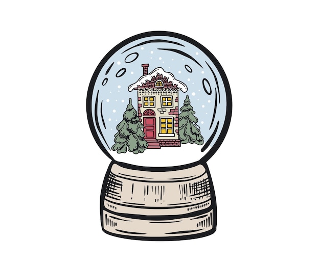 Vector christmas snow globe, hand drawn vector illustration.