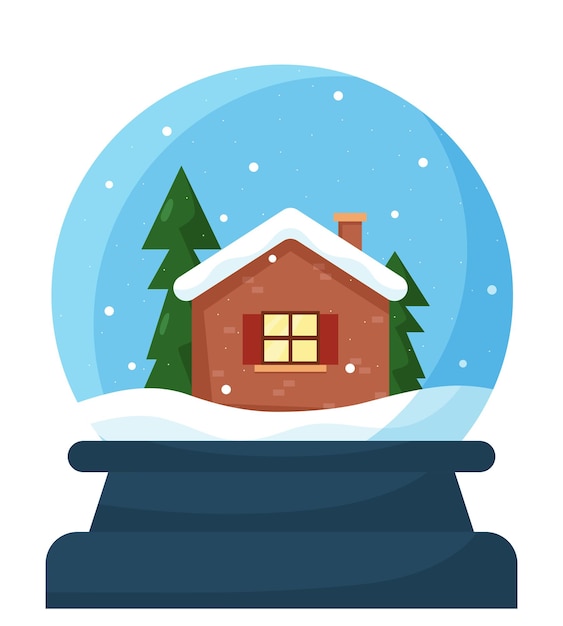ベクトル 中に家があるクリスマスのスノードーム。スノー グローブ球。
