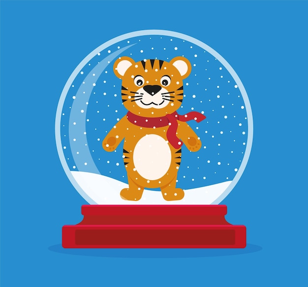 Christmas snow globe with a tiger inside