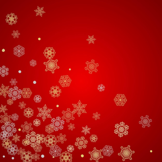 Christmas snow on red background Glitter frame for seasonal winter banners gift coupon voucher ads party event Santa Claus colors with golden Christmas snow Falling snowflakes for holiday