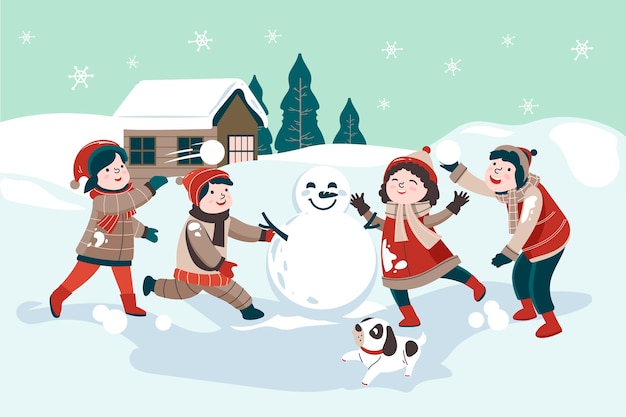 christmas snow scene with children