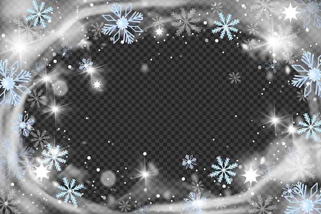 Christmas snow wind circle frame vector winter blizzard background crystal frost border snowflake