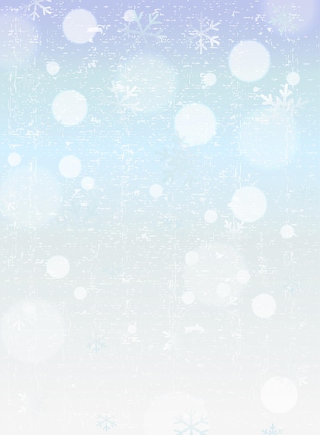 Vector christmas snow winter background with bokeh lights and snowflakes