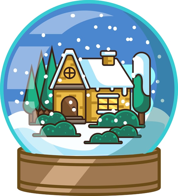 Рождественский снежный шар с плоской иллюстрацией дизайна