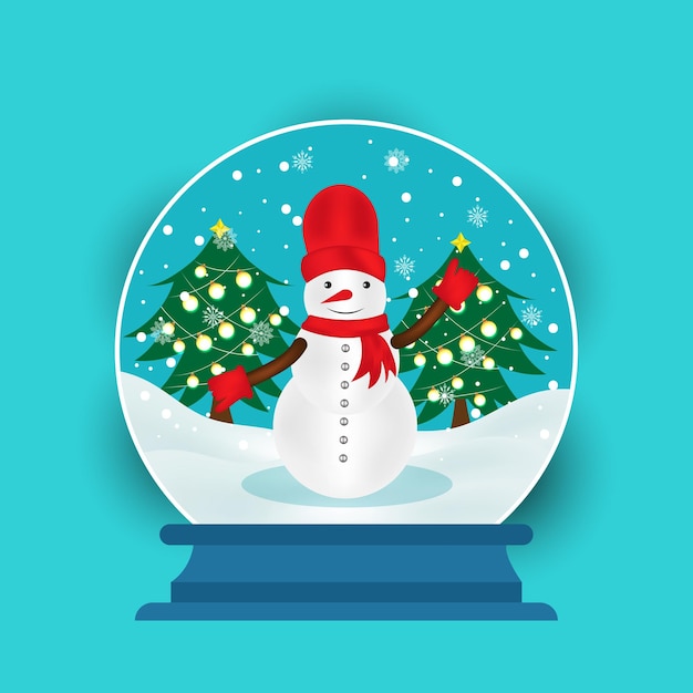 Vector christmas snowball globe with snowman and tree