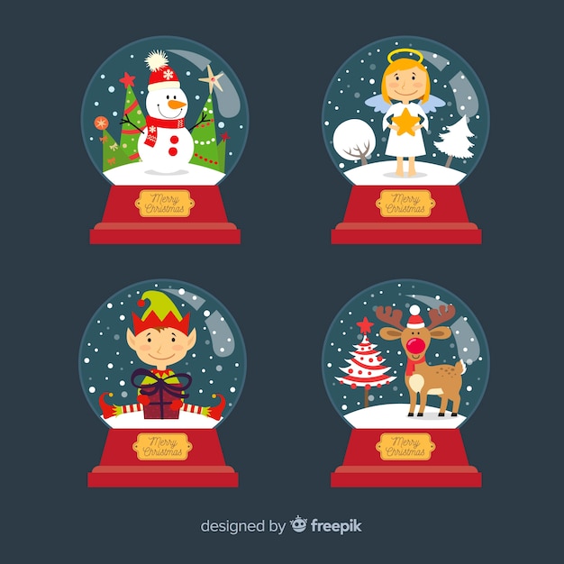 Vector christmas snowball set with characters