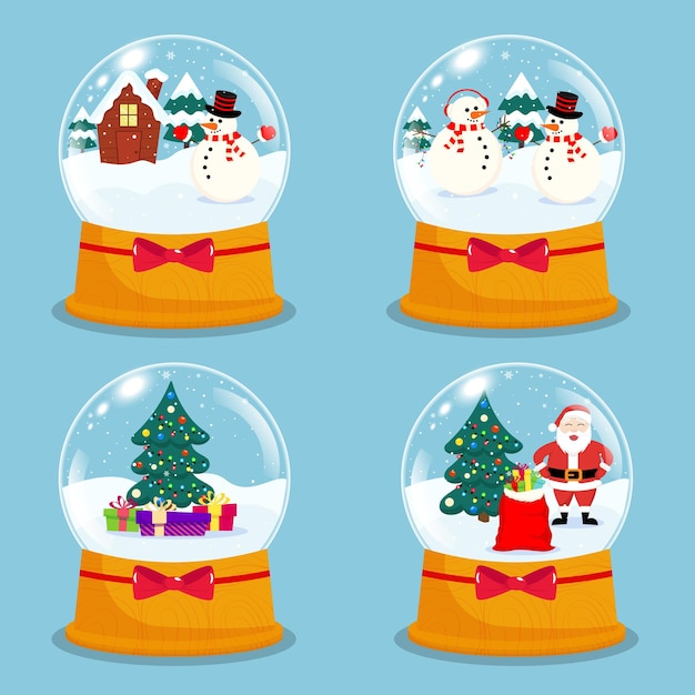 Christmas snowballs collection in cartoon style.