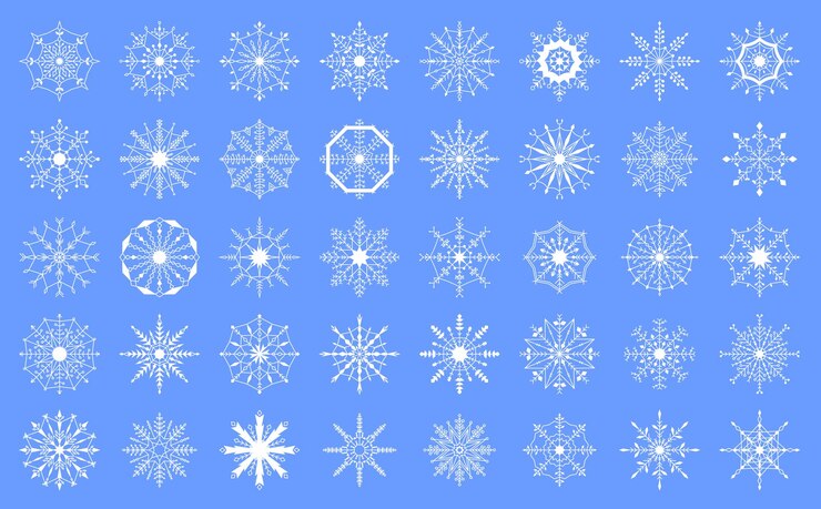 Vector christmas snowflake crystals frosted snow shapes blizzard ice snowflakes vector illustration set