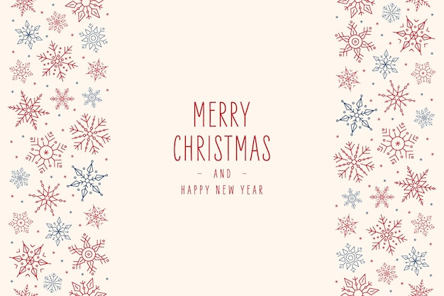 Christmas snowflake elements border card with greeting text seamless pattern background