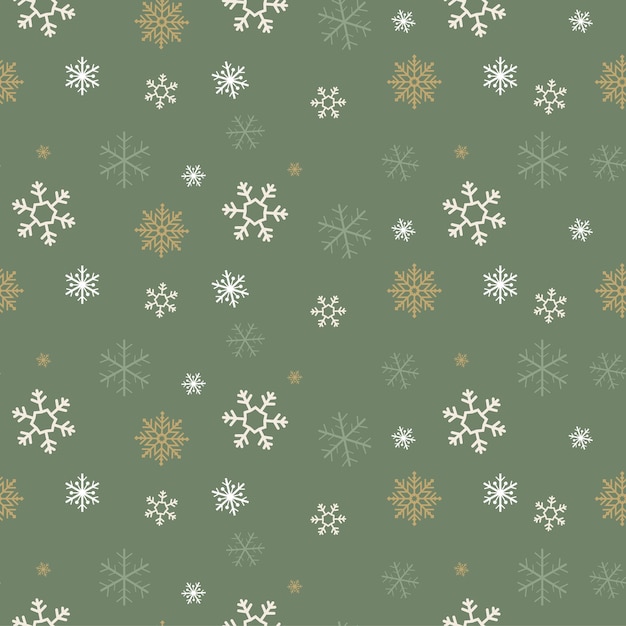 Christmas snowflake seamless pattern on sage green color background