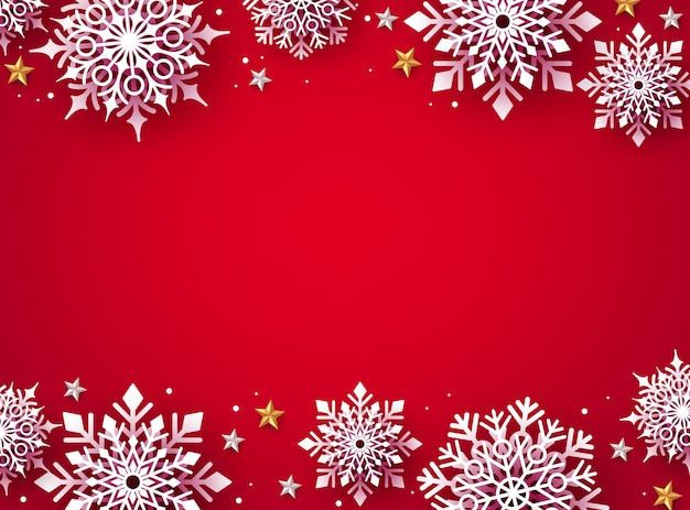 Christmas snowflakes background vector winter white snow  in red background and empty space