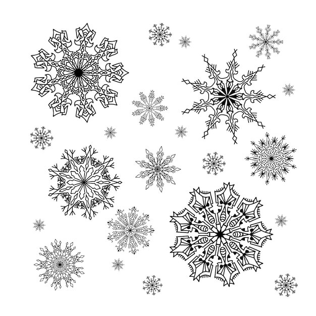Рождественская коллекция снежинок круг орнамент набор орнамент круглый узор черный