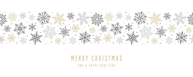 Vector christmas snowflakes elements ornaments seamless banner greeting card on white background