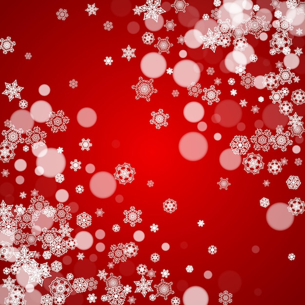 Christmas snowflakes on red background Frame for seasonal winter banners gift coupons vouchers ads party events Santa Claus colors with Christmas snowflakes Falling snow for holiday celebration