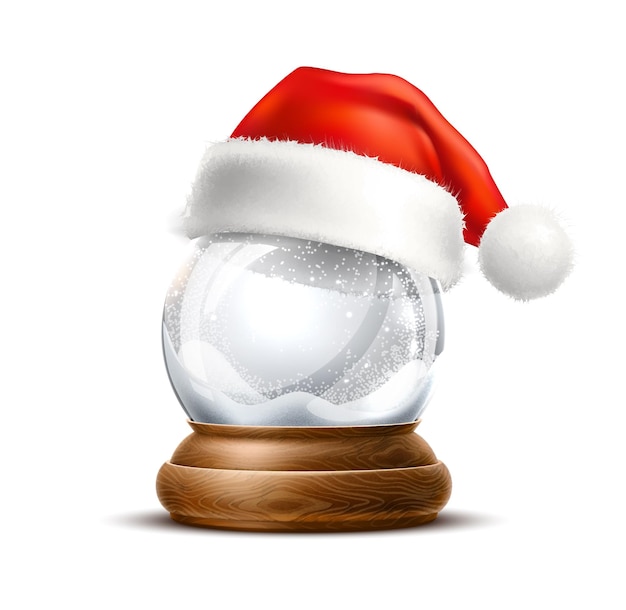 Vettore snowglobe di natale con cappello da babbo natale