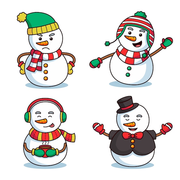 Christmas snowman cartoon illustration set