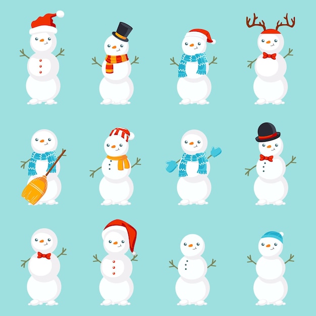 Christmas snowman character Cartoon snowman Cartoon winter holidays snowman Snowman icons