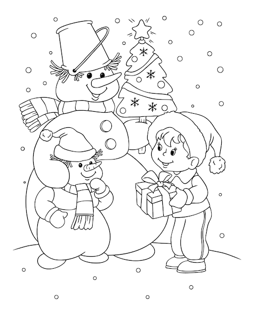 クリスマス雪だるまぬりえ