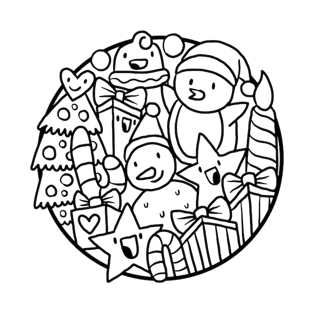 Christmas snowman doodle coloring page