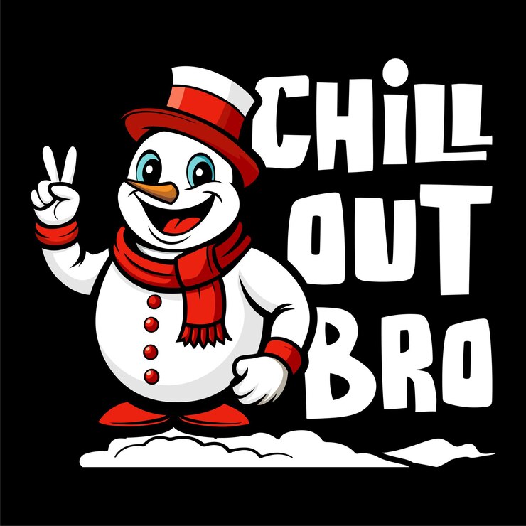 Вектор рождественская графическая футболка сноумен с текстом chill out bro векторный дизайн футболки сноуман