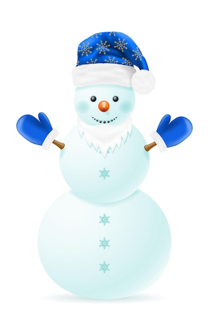 Christmas snowman made of big snowballs with headdress vector illustration isolated on white background