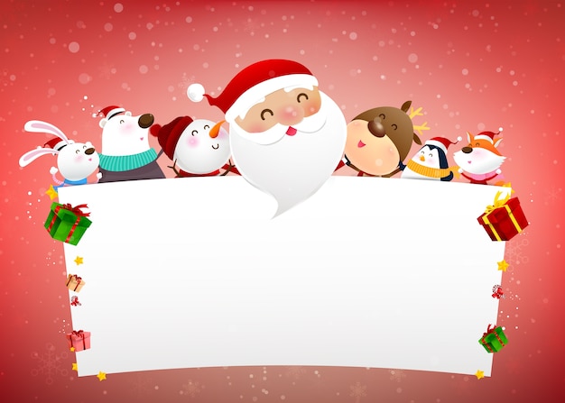 Christmas snowman santa claus and animal cartoon smile