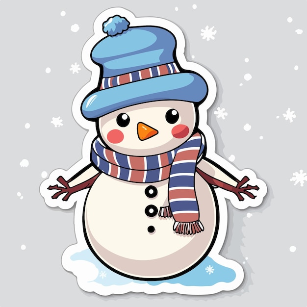 Vector christmas snowman sticker xmas snowman in hat character stickers newyear collection