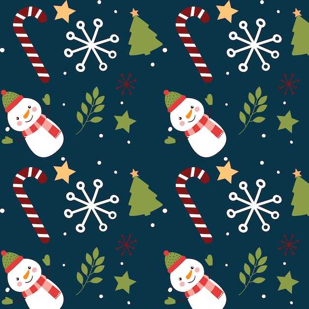 Christmas snowman and tree pattern design in green background illustration design