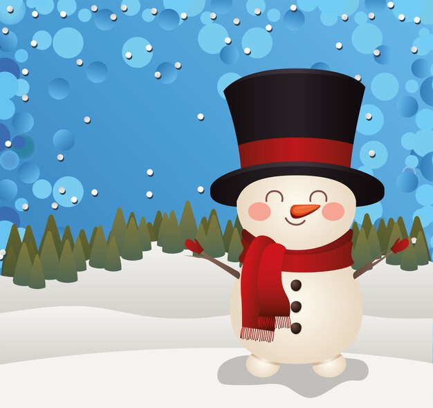 Рождественский снеговик в цилиндре в лесу фоновой иллюстрации