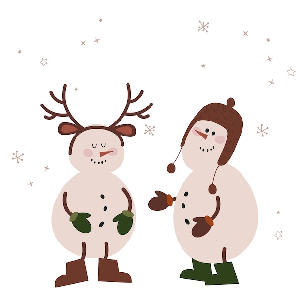 Vector christmas snowmen with snowflakes