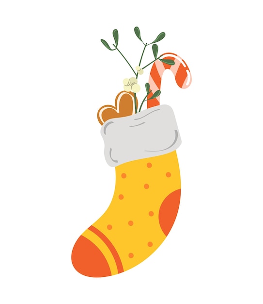 Christmas sock for gifts. Vector illustration.