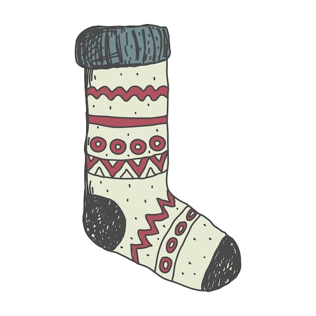 手描きのクリスマス靴下。スケッチ。明けましておめでとうございます。