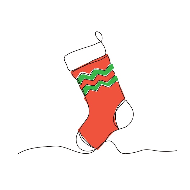 Christmas sock one line drawing on white background