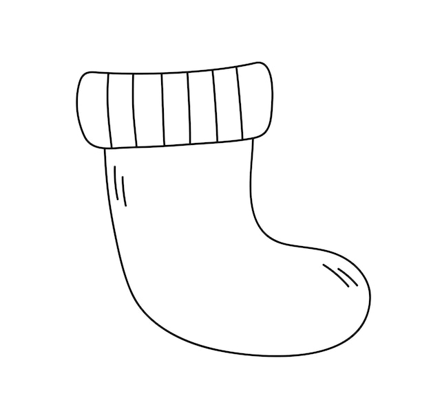 Vector christmas sock outline isolated. christmas stocking doodle. vector winter holiday illustration