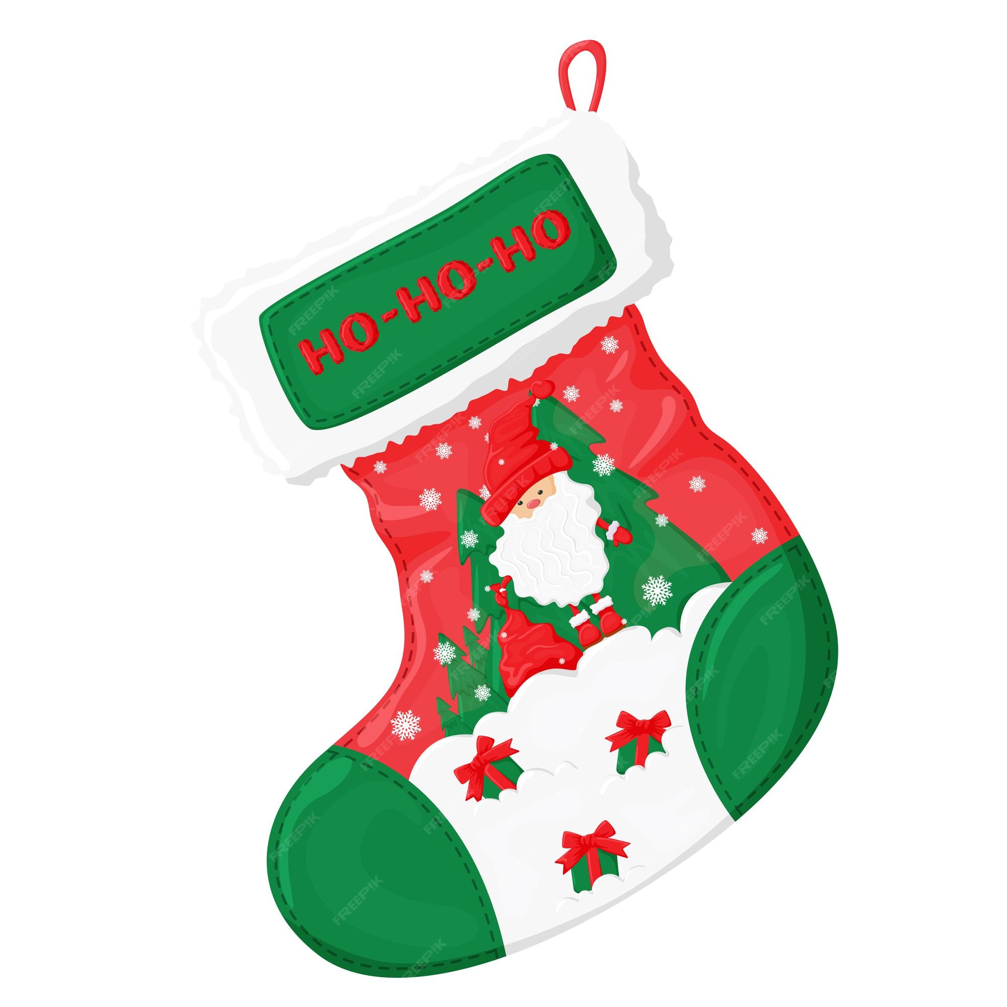 Premium Vector | Christmas sock with santa claus and gift boxes.