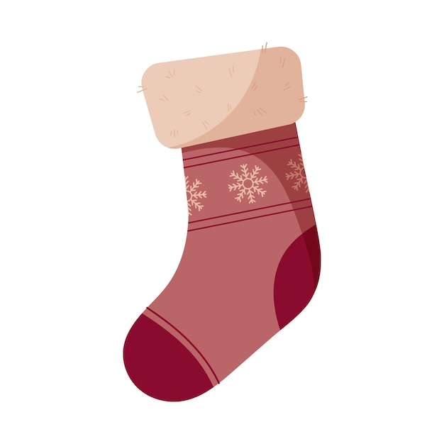 Vettore calza di natale con fiocchi di neve calza per regali illustrazione vettoriale in stile piatto di cartone animato