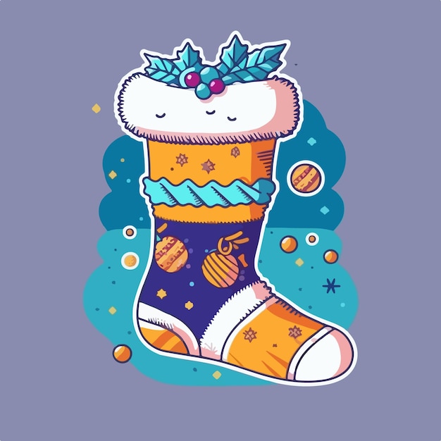 Vector christmas socks cartoon sticker xmas cute sock stickers newyear collection