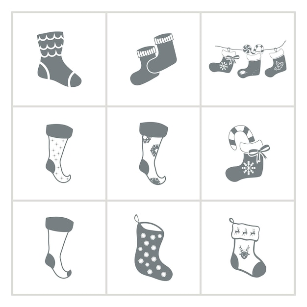 Vector christmas socks icon set christmas santa sock icon