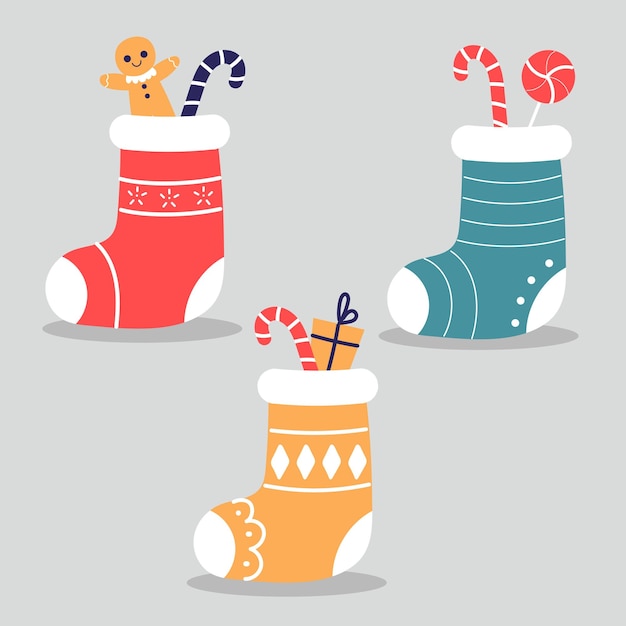 Vector christmas socks with candies and presents