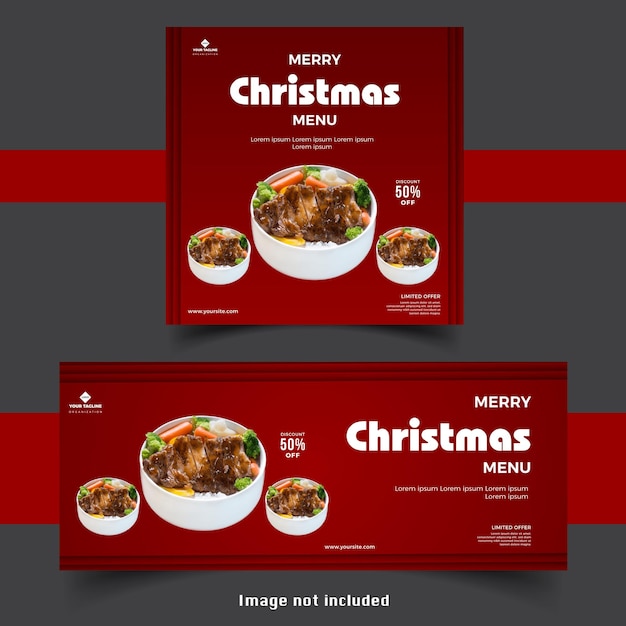 Set di banner rossi per post sui social media del menu del cibo speciale di natale