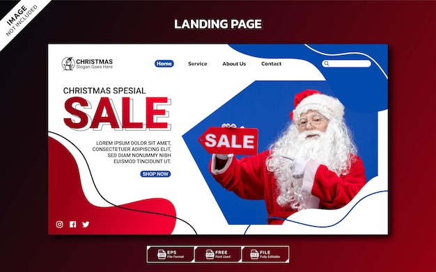 Рождественская специальная распродажа посадочной страницы дизайн шаблона