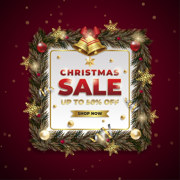 Christmas square realistic social media post advertisement red and gold theme premium template