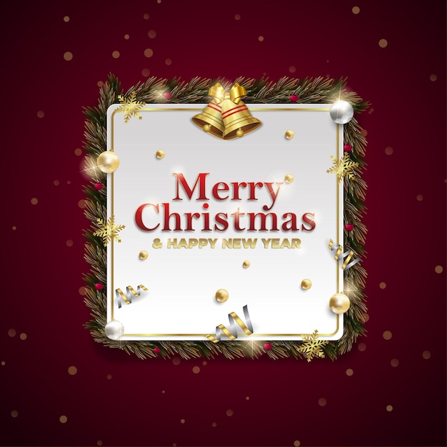 Christmas square realistic social media post advertisement red and gold theme premium template