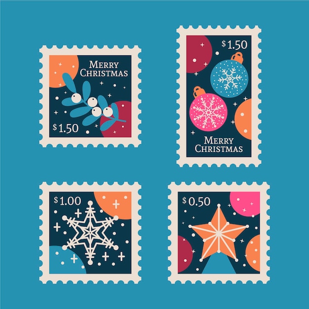 Vector christmas stamp collection in flat design